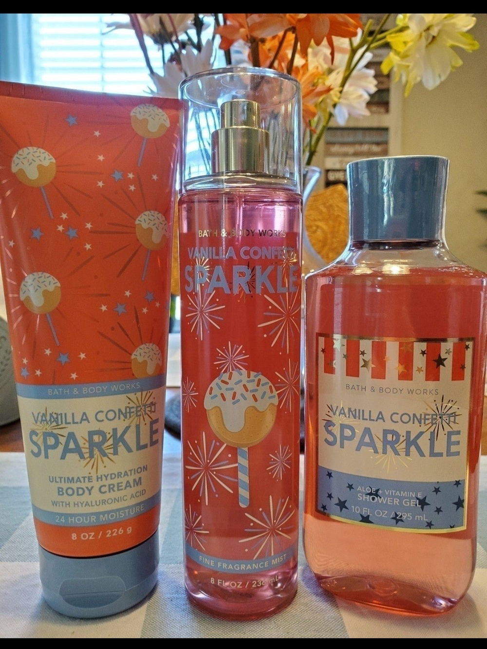 Bath & Body Works Vanilla Confetti Sparkle Trio - Pink & Blue Accents